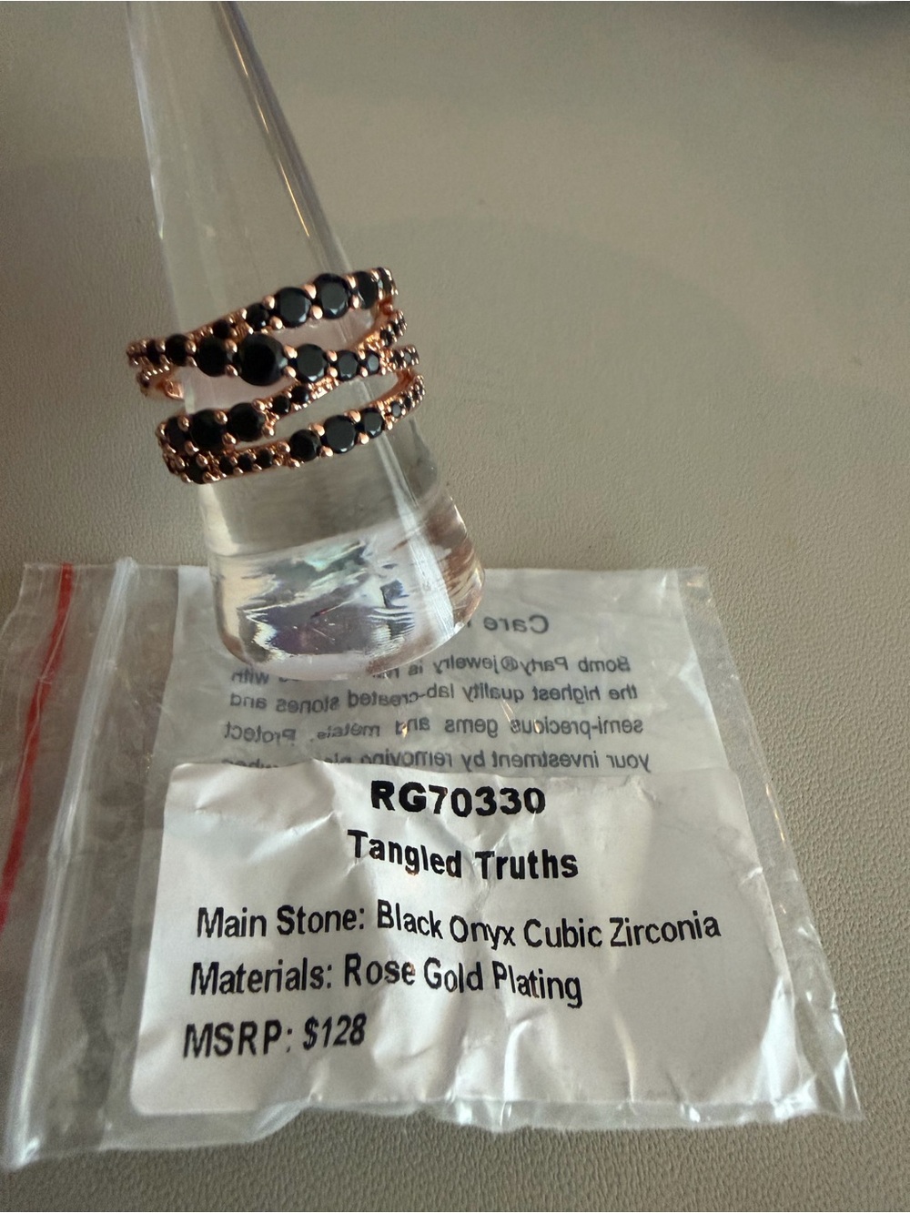 Bomb Party 🖤 Tangled Truths Ring | Black Onyx CZ | Rose Gold